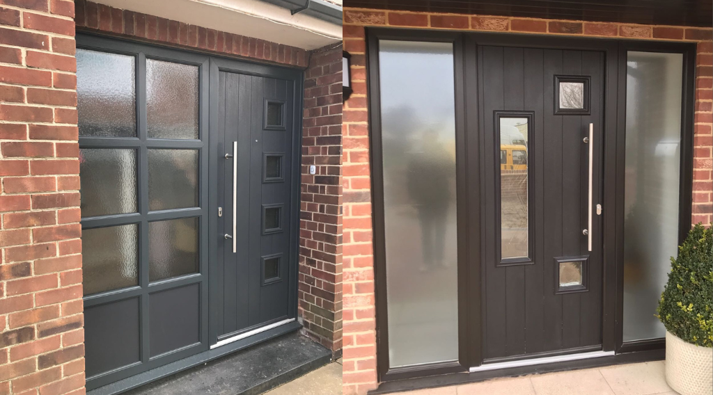 Modern composite front door in anthracite grey with glass panel – secure and energy-efficient entrance