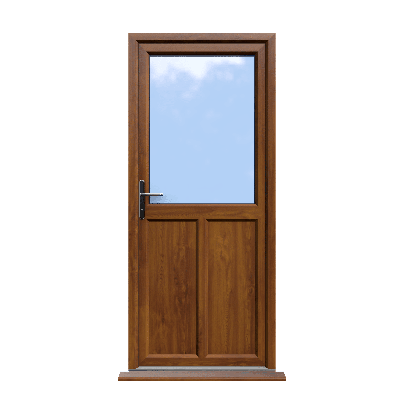 Cardiff - Half Golden Oak On White Glazed uPVC Door Supply Only 1 Cardiff - Half Golden Oak Glazed uPVC Door Supply Only