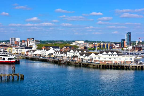 View of Southampton England and piers. A beautiful city Doorland UK
