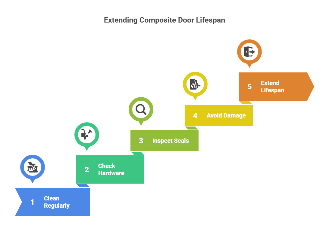 Composite Door Lifespan chart showing 5 bullet points