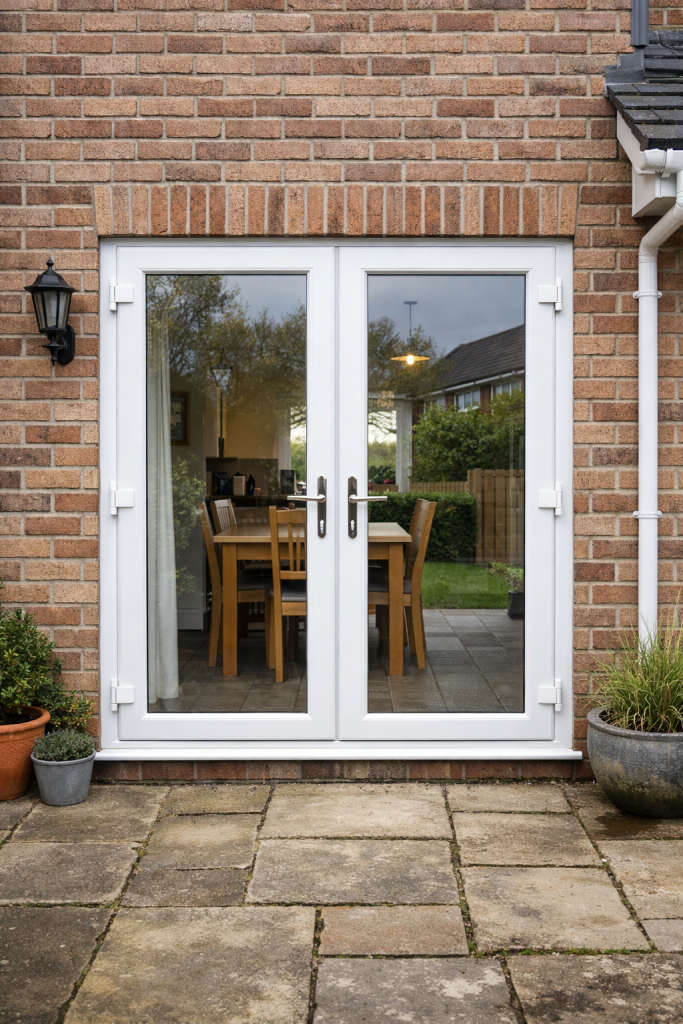 Newly installed uPVC French doors fitted to a UK property