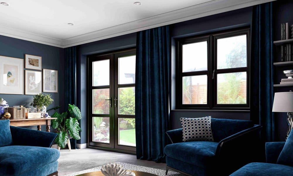 uPVC French doors opening outwards onto a garden 