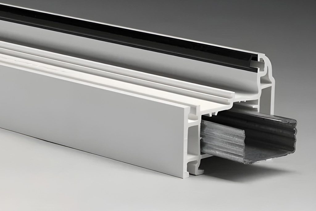Cross section showing steel reinforced uPVC door frame and laminated glazing supplied by Doorland UK